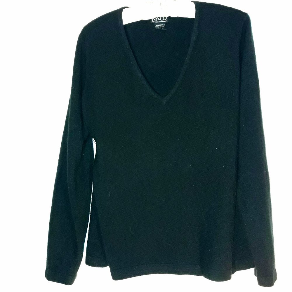 Black Long Sleeve VNeck Sweater Fleece Soft XL - Picture 2 of 5